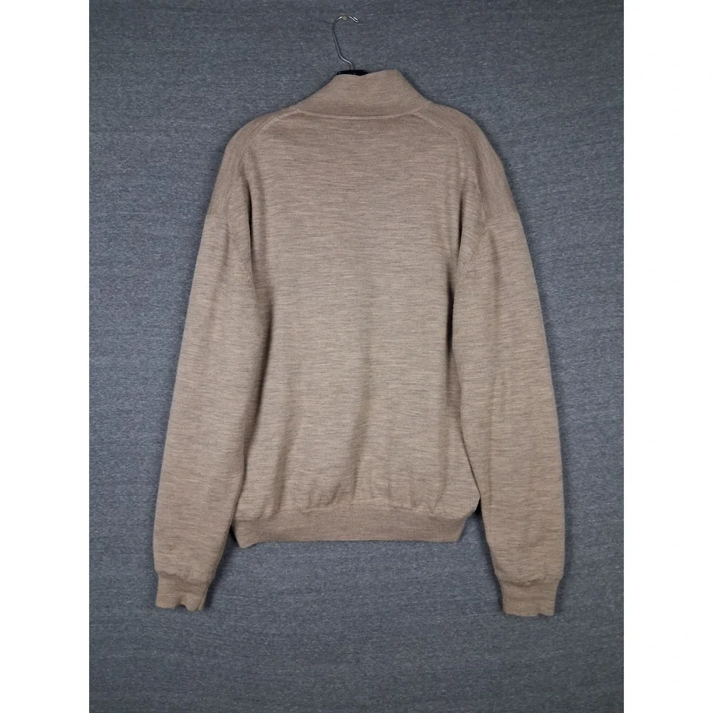 Fairway Greene Mens Sweater L Brown 1/4 Zip 100% Wool Lined Bandon Dunes Golf